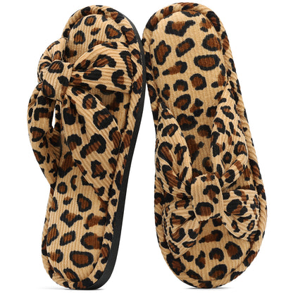 shevalues Memory Foam Slippers for Women Open Toe Indoor House Shoes | Soft Breathable Corduroy, Cross Bow, Non-Slip Sole, Slip On, Comfortable, Cushioning, Lightweight, Machine Washable