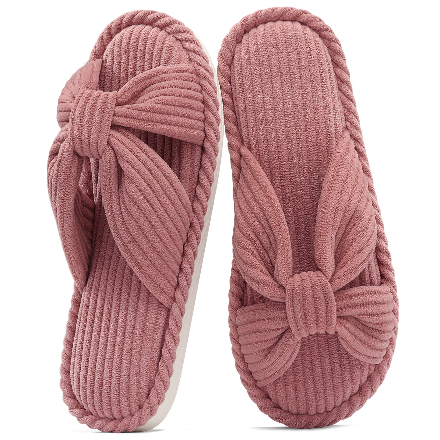 shevalues Memory Foam Slippers for Women Open Toe Indoor House Shoes | Soft Breathable Corduroy, Cross Bow, Non-Slip Sole, Slip On, Comfortable, Cushioning, Lightweight, Machine Washable