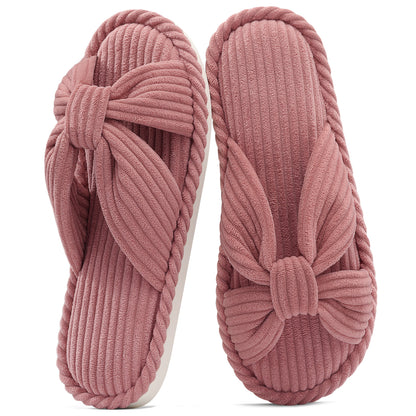 shevalues Memory Foam Slippers for Women Open Toe Indoor House Shoes | Soft Breathable Corduroy, Cross Bow, Non-Slip Sole, Slip On, Comfortable, Cushioning, Lightweight, Machine Washable