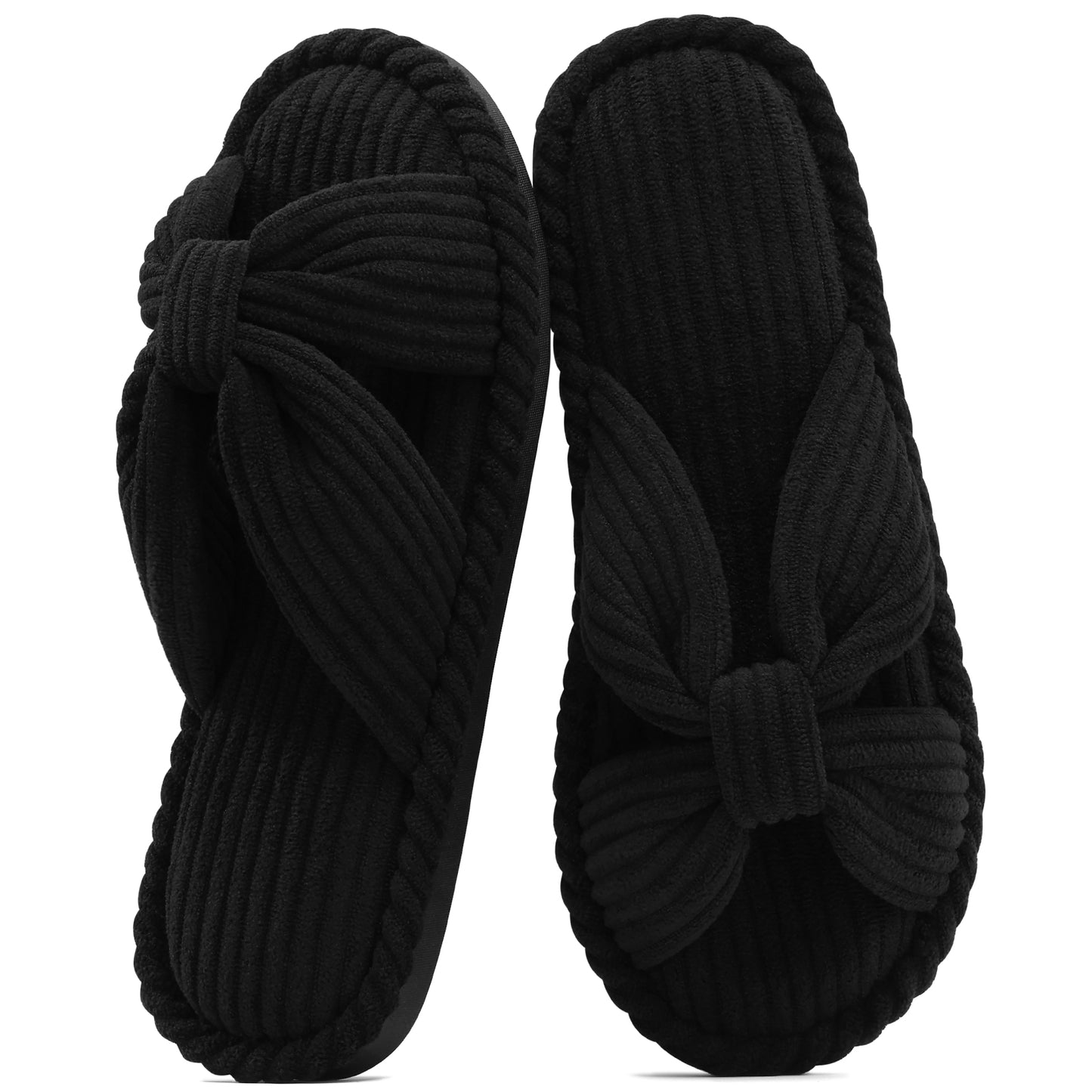 shevalues Memory Foam Slippers for Women Open Toe Indoor House Shoes | Soft Breathable Corduroy, Cross Bow, Non-Slip Sole, Slip On, Comfortable, Cushioning, Lightweight, Machine Washable