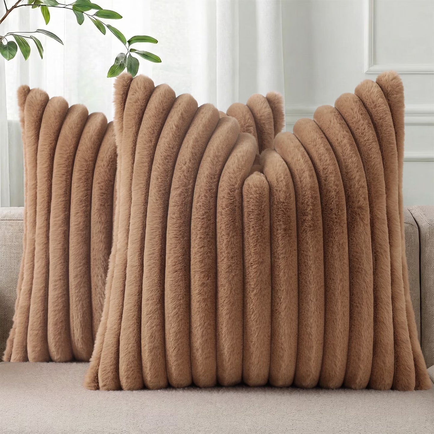 decorUhome Pack of 2 Faux Fur Plush Throw Pillow Covers