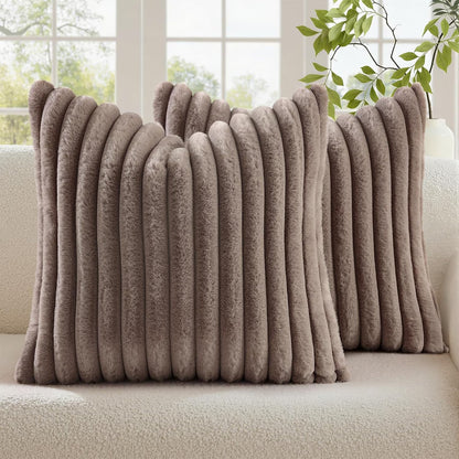 decorUhome Pack of 2 Faux Fur Plush Throw Pillow Covers