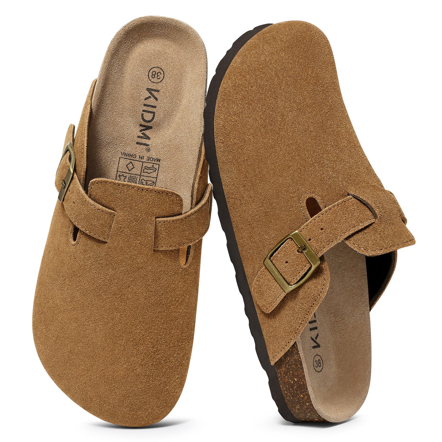 KIDMI Genuine Suede Clogs for Women Men Cork Footbed Sandals Leather Mules Potato Shoes with Arch Support