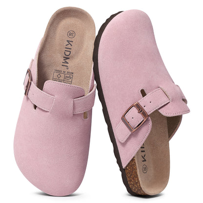 KIDMI Genuine Suede Clogs for Women Men Cork Footbed Sandals Leather Mules Potato Shoes with Arch Support
