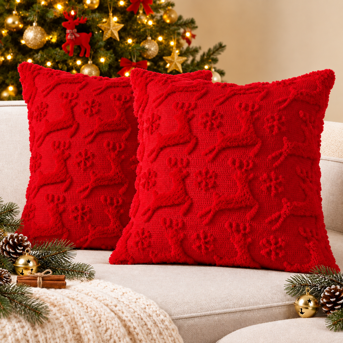 Smile Bee 18x18  Christmas Throw Pillow Covers Set of 2