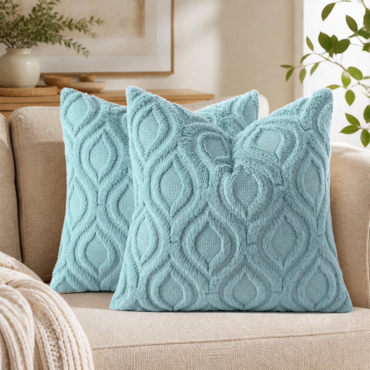 Smile Bee  Soft Plush Faux Wool Decorative Pillow Covers Set of 2