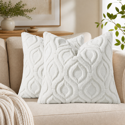 Smile Bee  Soft Plush Faux Wool Decorative Pillow Covers Set of 2