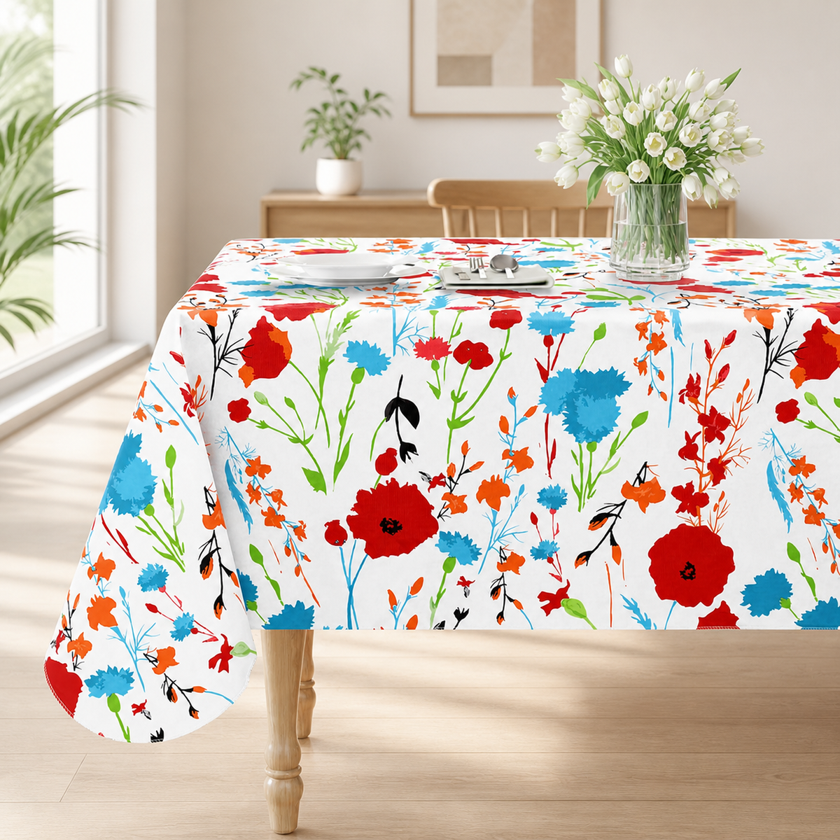 Smile Bee Waterproof Vinyl Tablecloth, Rectangle Table Cover with Flannel Backing