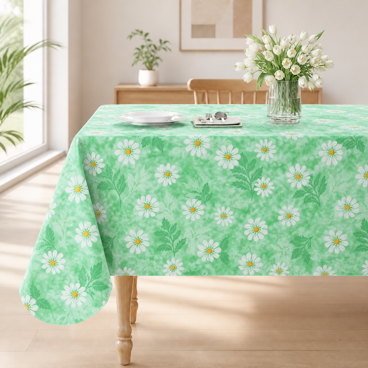 Smile Bee Waterproof Vinyl Tablecloth, Rectangle Table Cover with Flannel Backing