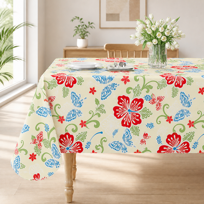 Smile Bee Waterproof Vinyl Tablecloth, Rectangle Table Cover with Flannel Backing