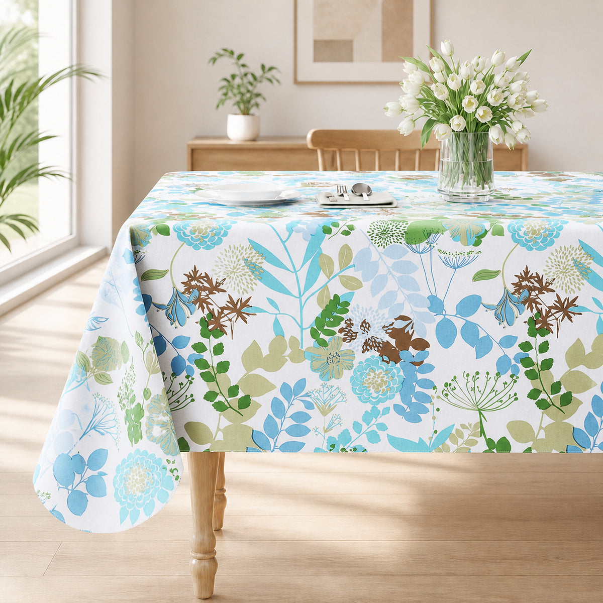 Smile Bee Waterproof Vinyl Tablecloth, Rectangle Table Cover with Flannel Backing