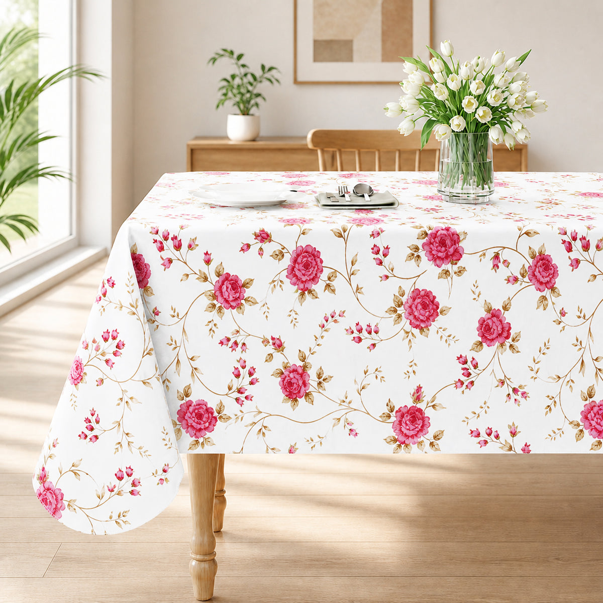 Smile Bee Waterproof Vinyl Tablecloth, Rectangle Table Cover with Flannel Backing