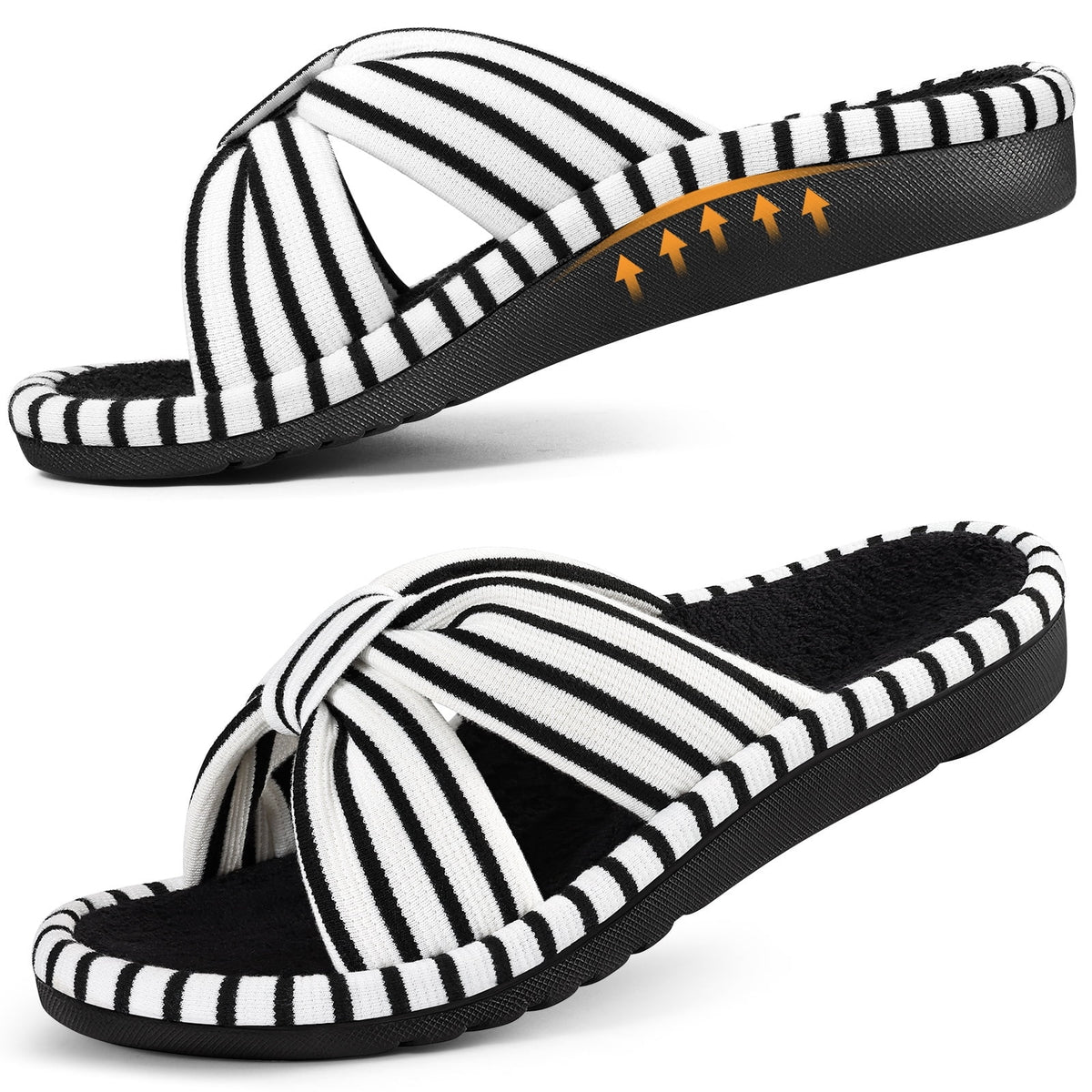 Litfun Orthopedic Arch Support Slippers for Women Open Toe House Slippers Corduroy Cross Bow Slide Slippers