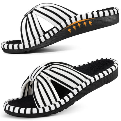 Litfun Orthopedic Arch Support Slippers for Women Open Toe House Slippers Corduroy Cross Bow Slide Slippers