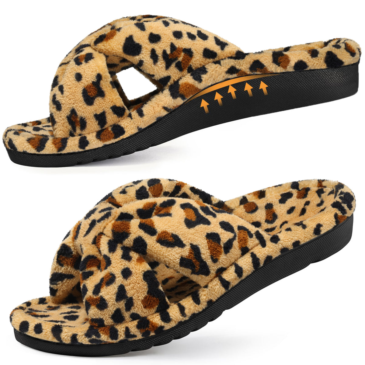 Litfun Orthopedic Arch Support Slippers for Women Open Toe House Slippers Corduroy Cross Bow Slide Slippers