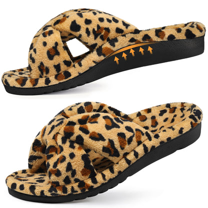 Litfun Orthopedic Arch Support Slippers for Women Open Toe House Slippers Corduroy Cross Bow Slide Slippers
